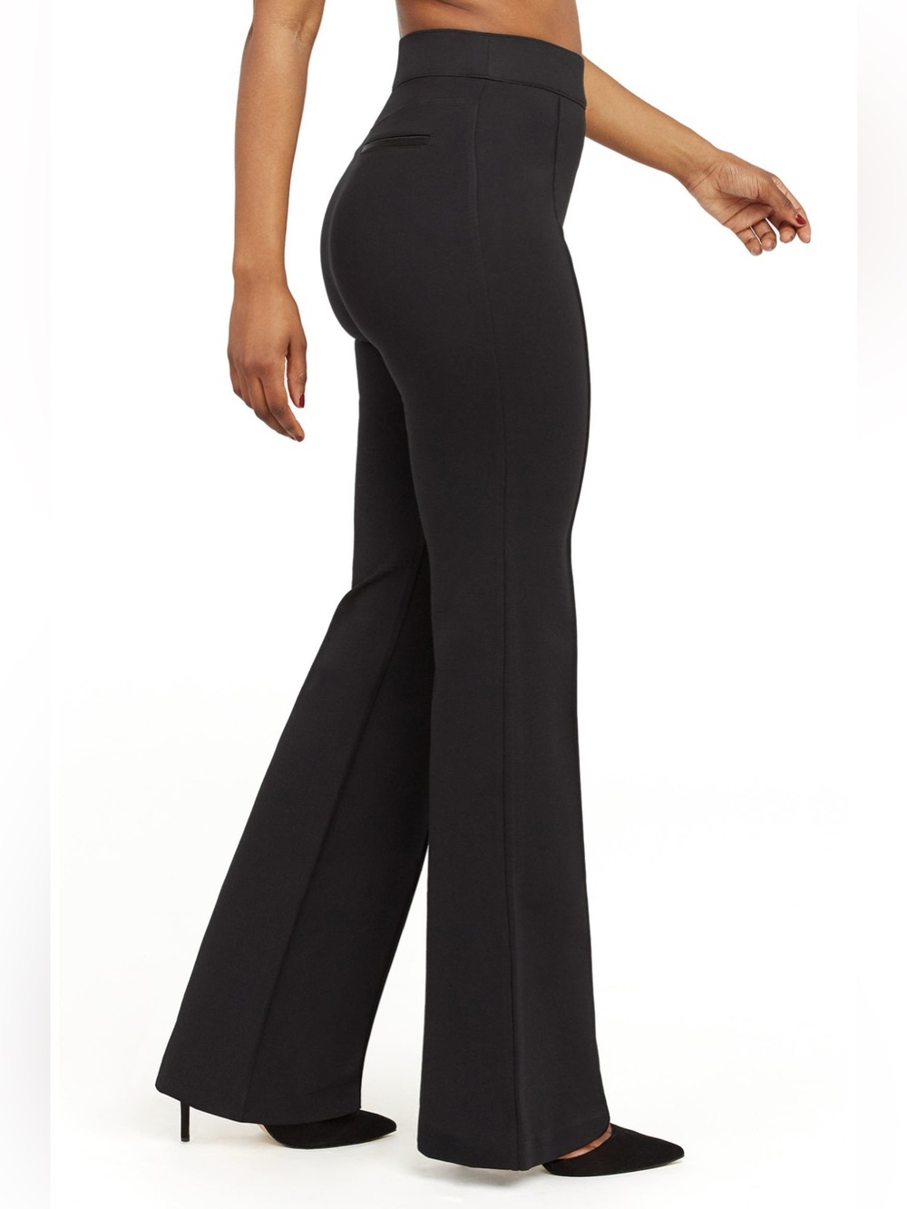 SPANX The Perfect Pant High Rise Flare Wide Leg Trouser Black Size Large Petite - Picture 2 of 15